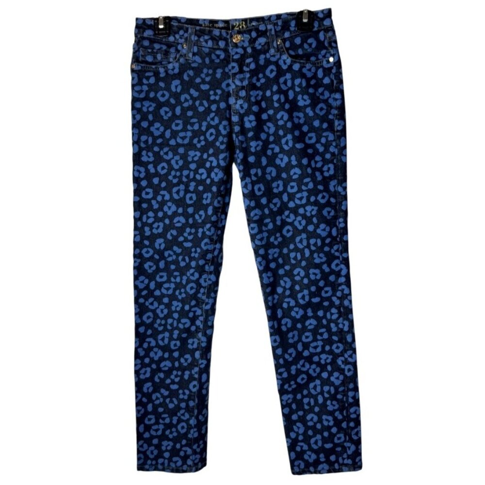 Kate Spade Jeans Women 28‎ Blue Indigo Cheetah Print Play Hooky Skinny Animal